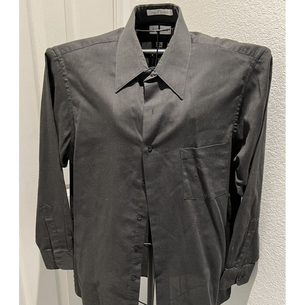 Van Heusen Mens Pique Long-Sleeved Button Up Shirt 16.5 Charcoal Gray